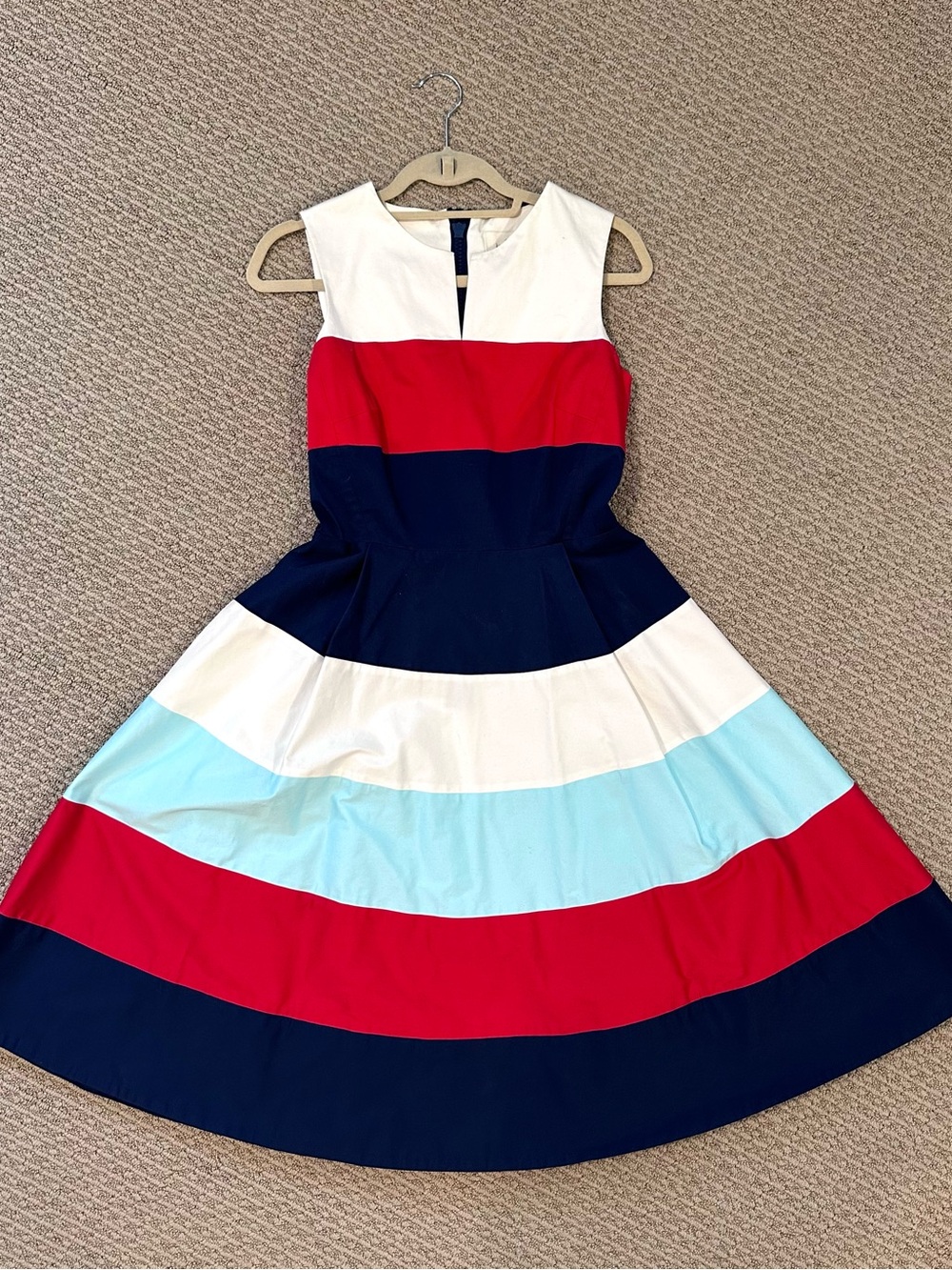 Kate Spade  Red, Navy, White & Light Blue Striped Fit-and-Flare Midi Dress